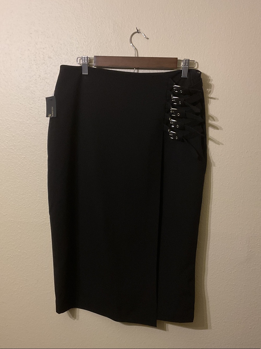 Worthington Black Midi Skirt with Side Buckle Detail NWT